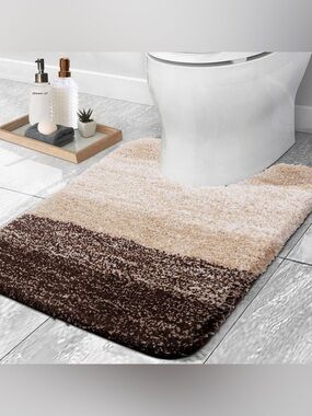 OLANLY Striped Bath Rug - Cream and Brown
